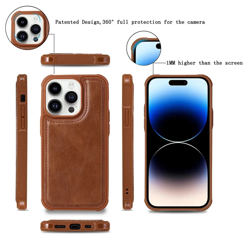 Магнитный чехол для iPhone 14 Pro, отсоединяемый чехол-кошелек с застежкой-молнией из искусственной кожи — коричневый