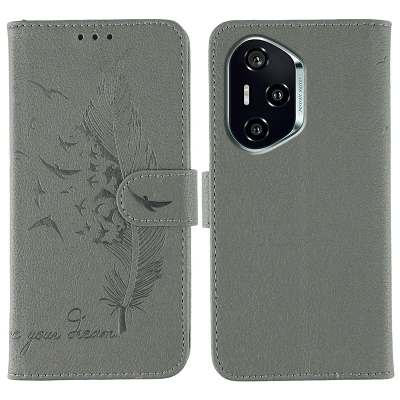 For Honor 400 5G (Global) Case Feather Imprint PU Leather Wallet Phone Cover - Grey