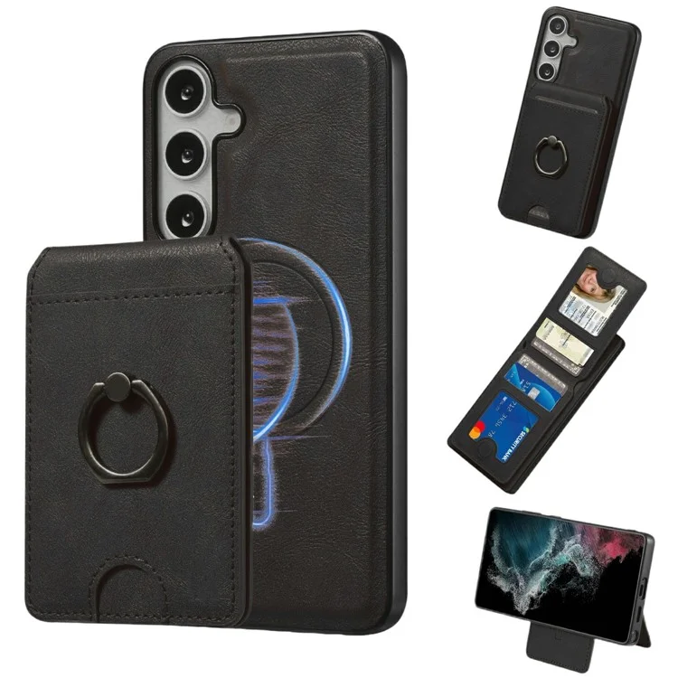 Pour Samsung Galaxy S24 Étui Magnétique PC + PU avec Porte-Cartes Détachable - Noir