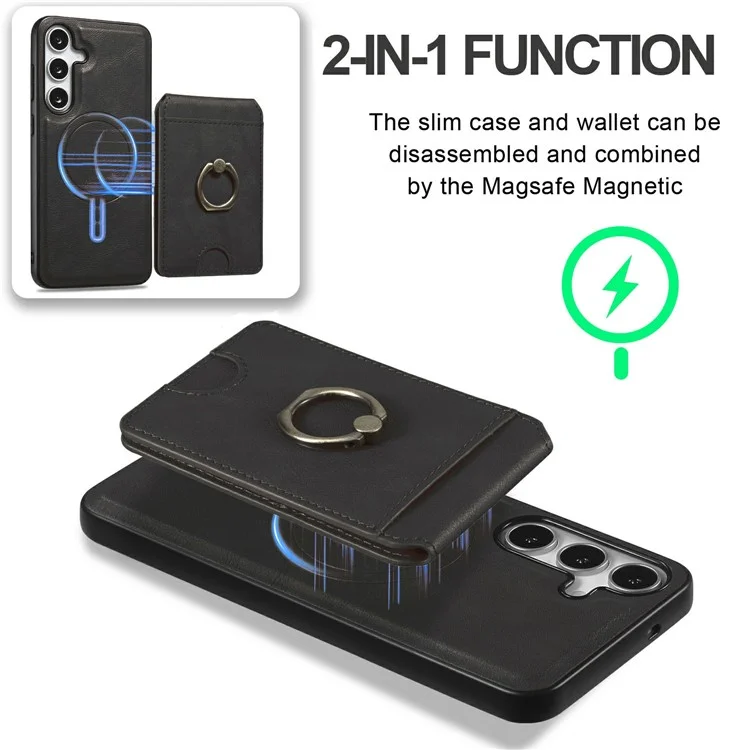 Pour Samsung Galaxy S24 Étui Magnétique PC + PU avec Porte-Cartes Détachable - Noir