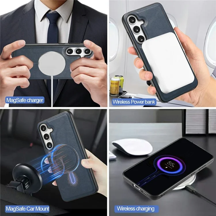 Pour Samsung Galaxy S24 Étui Magnétique PC + PU avec Porte-Cartes Détachable - Noir