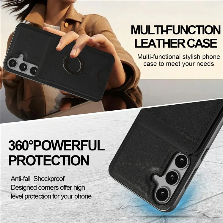 Pour Samsung Galaxy S24 Étui Magnétique PC + PU avec Porte-Cartes Détachable - Noir