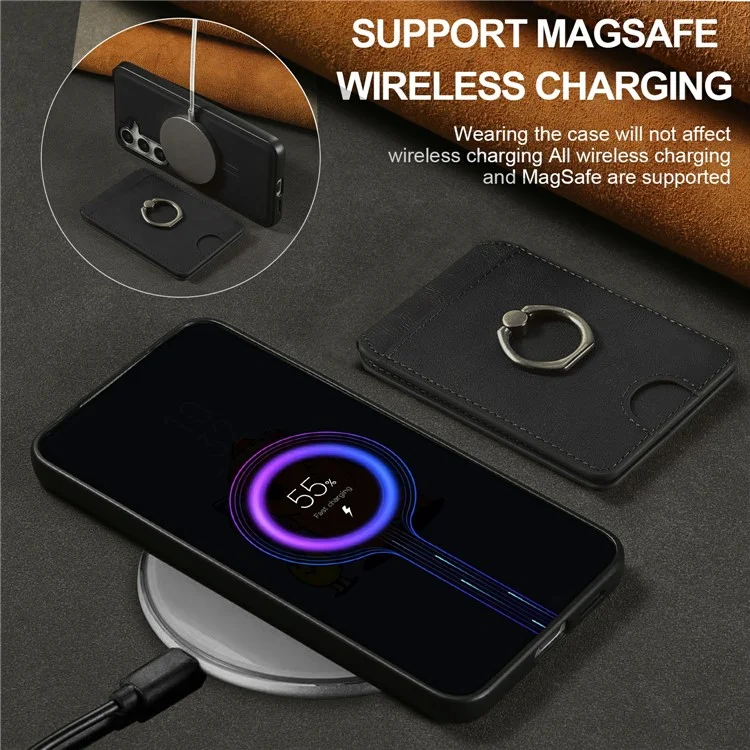 Pour Samsung Galaxy S24 Étui Magnétique PC + PU avec Porte-Cartes Détachable - Noir