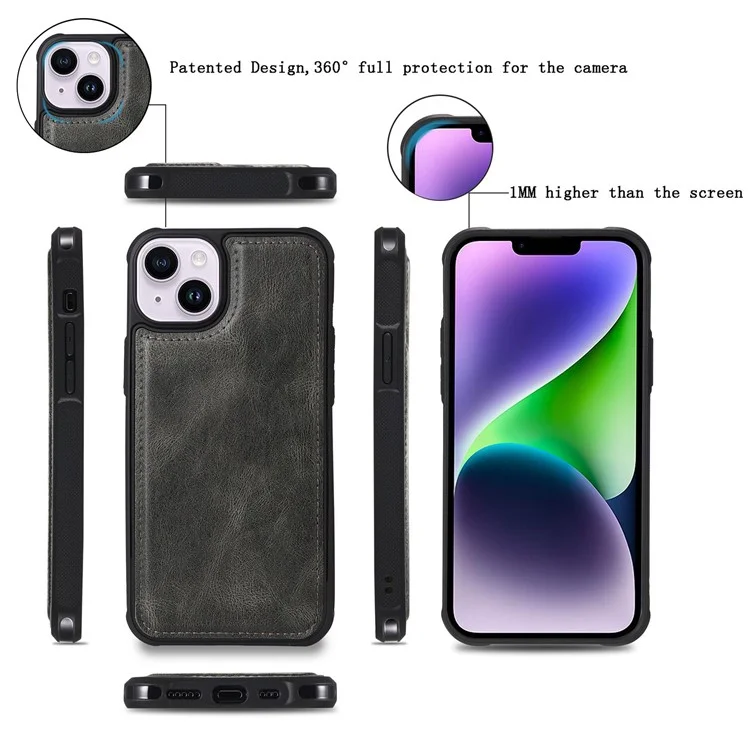 For iPhone 14 Magnetic Case Detachable PU Leather Zipper Wallet Cover - Blackish Green