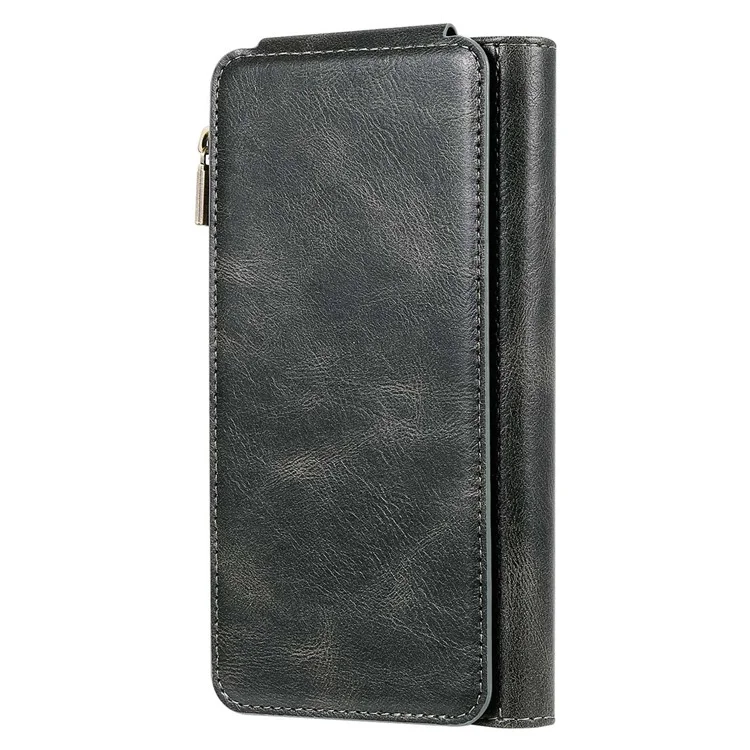 For iPhone 14 Magnetic Case Detachable PU Leather Zipper Wallet Cover - Blackish Green