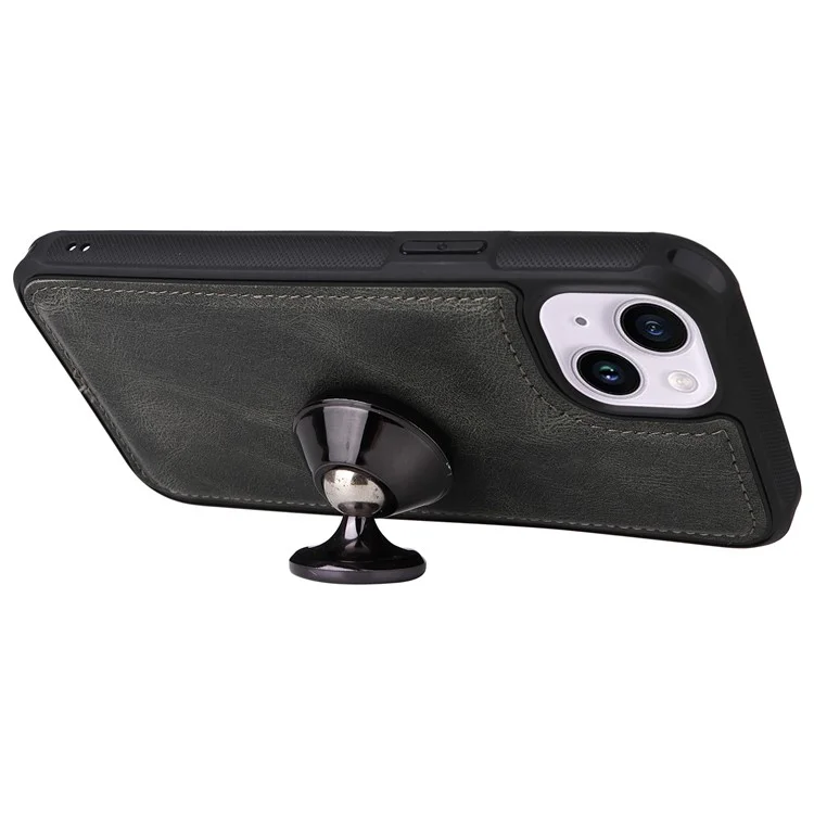 For iPhone 14 Magnetic Case Detachable PU Leather Zipper Wallet Cover - Blackish Green