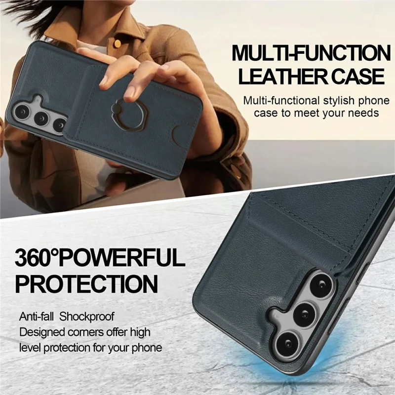 For Samsung Galaxy S25 Magnetic Case PC + PU Phone Back Cover with Detachable Card Holder - Blue