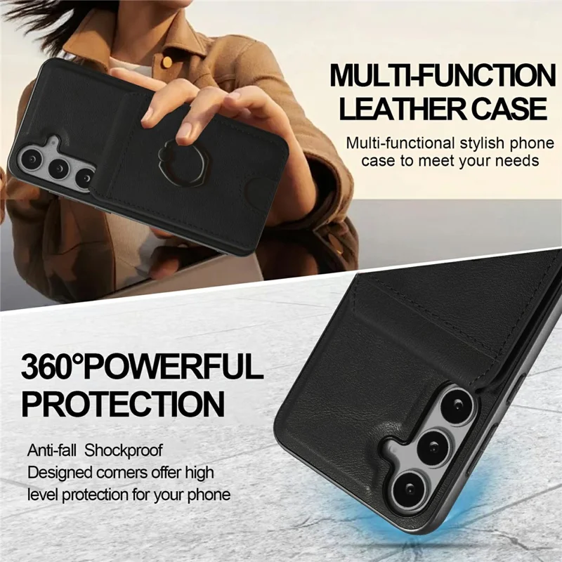 Voor Samsung Galaxy S25+ Magnetisch Hoesje PC + PU Telefoonhoes met Uitneembare Kaarthouder - Zwart