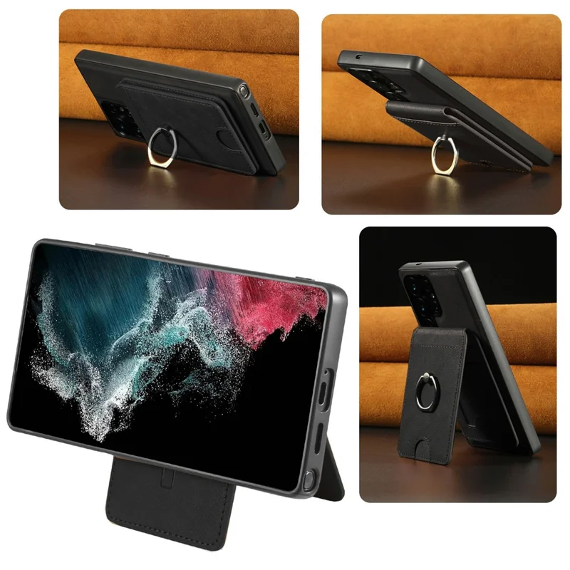 Per Samsung Galaxy S25 Ultra Cover Magnetico PC + PU con Porta Carte Staccabile - Nero