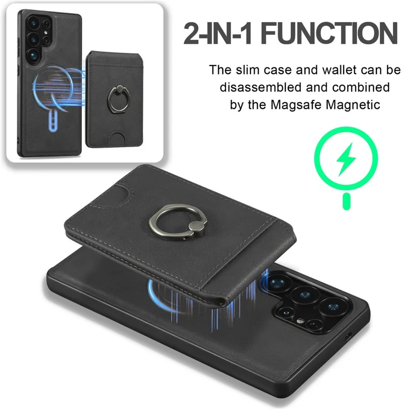 Per Samsung Galaxy S25 Ultra Cover Magnetico PC + PU con Porta Carte Staccabile - Nero