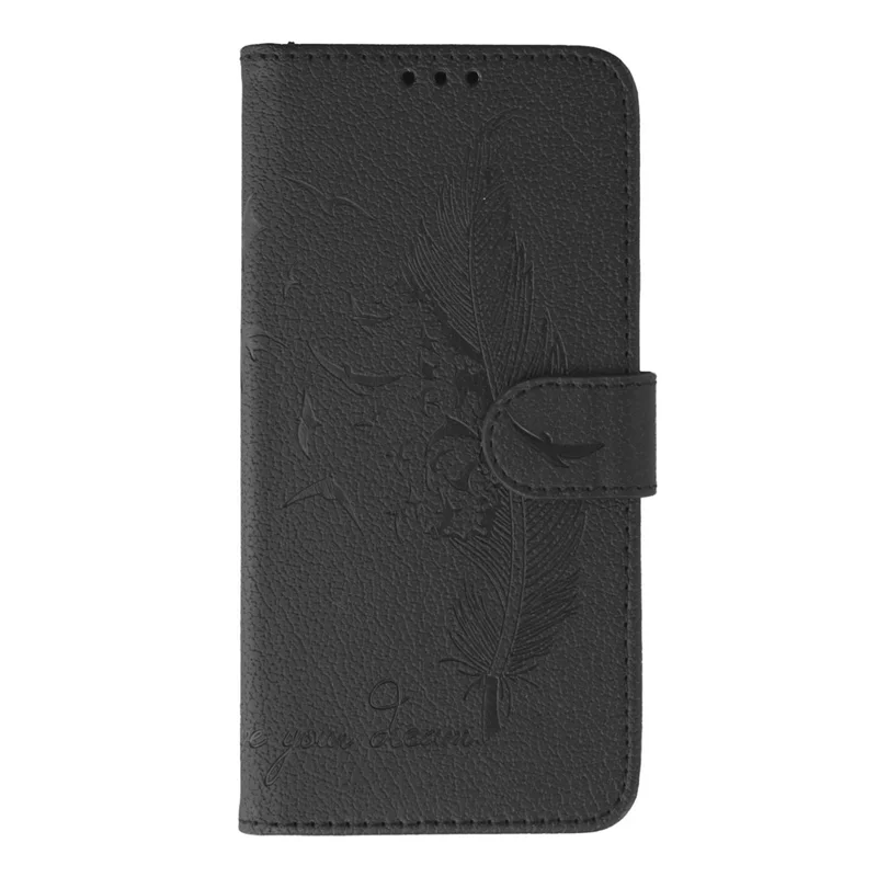 For Samsung Galaxy A06s Case Feather Imprint PU Leather Wallet Phone Cover - Black