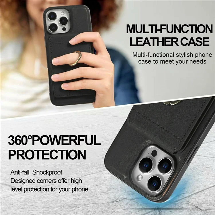 Capa Magnética para iPhone 16 Pro em PC + PU com Porta-cartões Destacável - Preto