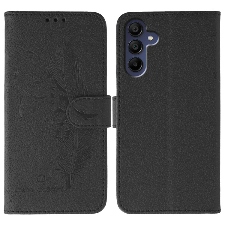 Phone Case For Samsung Galaxy A16 4G / 5G / A26 5G Feather Imprint PU Leather Wallet Cover - Black
