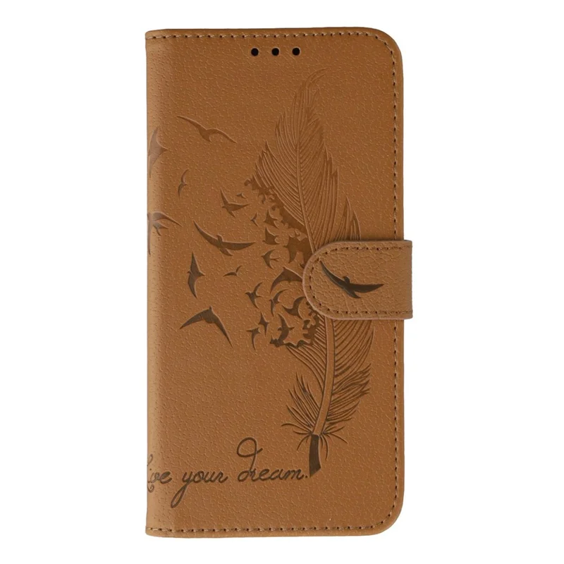 For Samsung Galaxy A15 4G / 5G Case Feather Imprint PU Leather Wallet Phone Cover - Brown