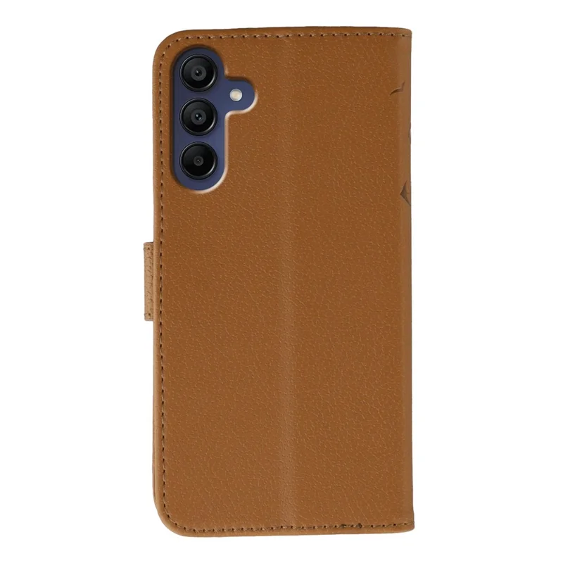 For Samsung Galaxy A15 4G / 5G Case Feather Imprint PU Leather Wallet Phone Cover - Brown