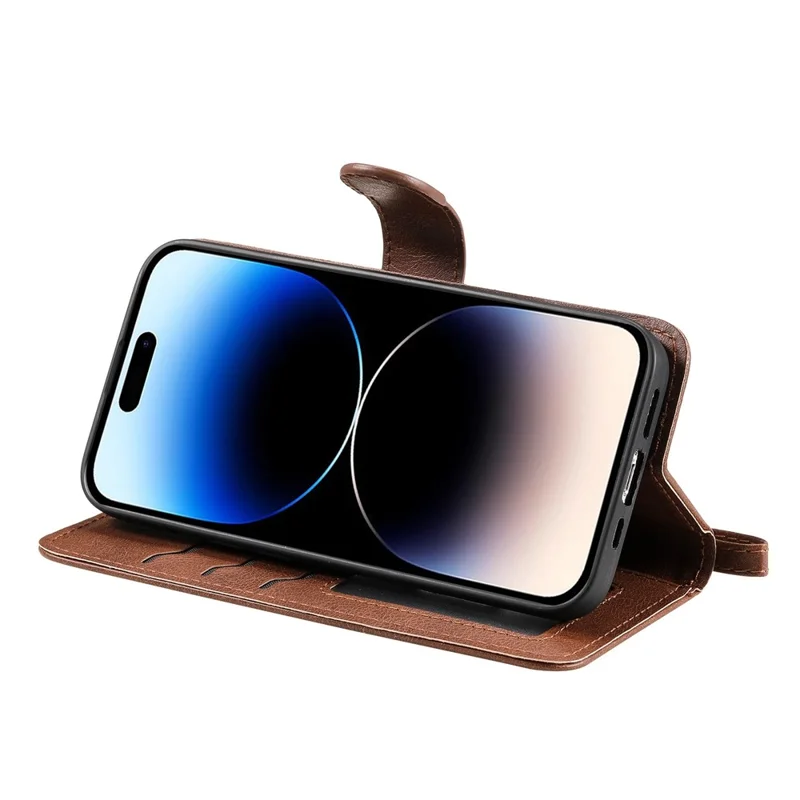 For iPhone 14 Pro Case 2 in 1 Detachable Magnetic Leather Wallet Mobile Cover with Strap - Brown