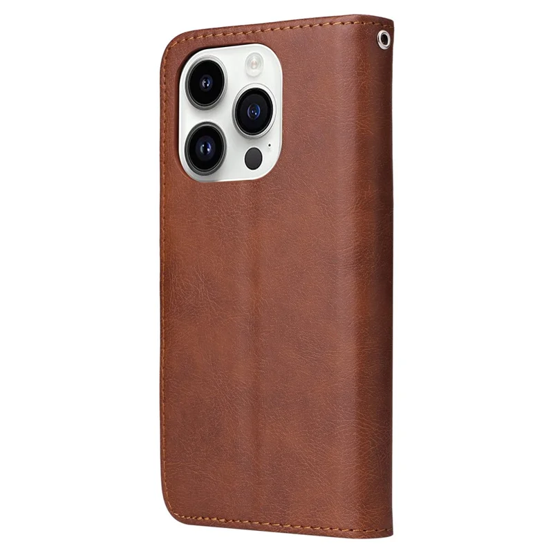 For iPhone 14 Pro Case 2 in 1 Detachable Magnetic Leather Wallet Mobile Cover with Strap - Brown