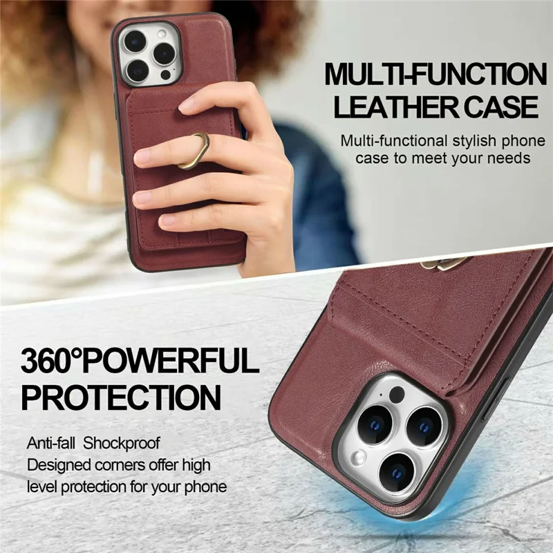 For iPhone 14 Pro Max Magnetic Case PC + PU Phone Back Cover with Detachable Card Holder - Red