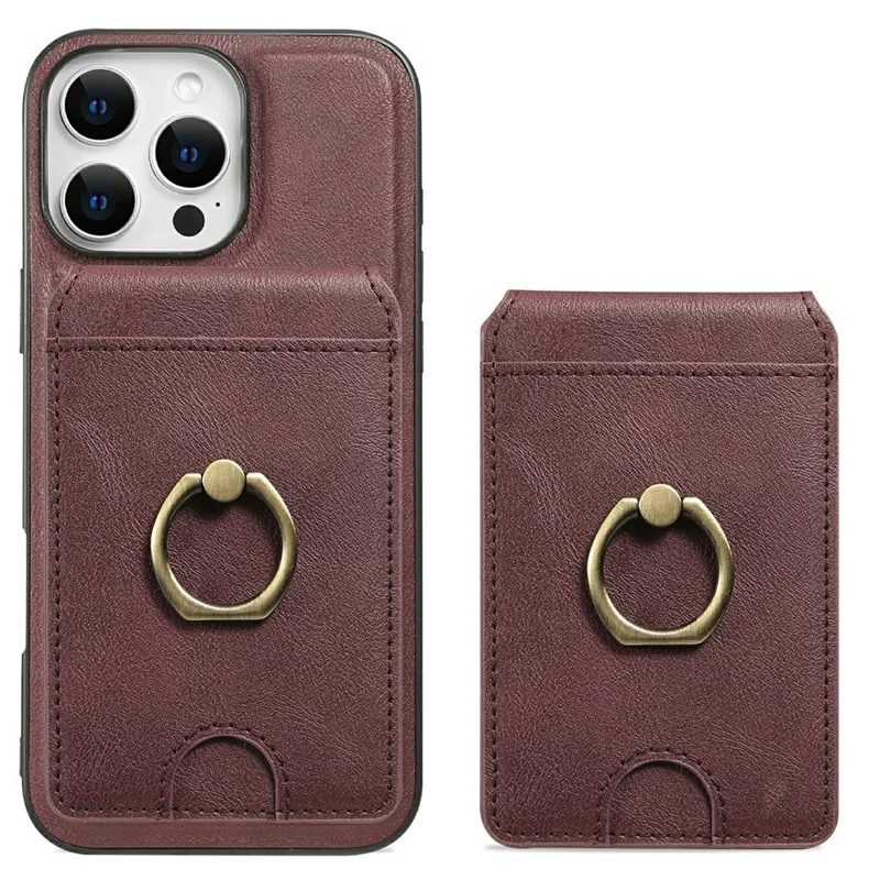 For iPhone 14 Pro Max Magnetic Case PC + PU Phone Back Cover with Detachable Card Holder - Red