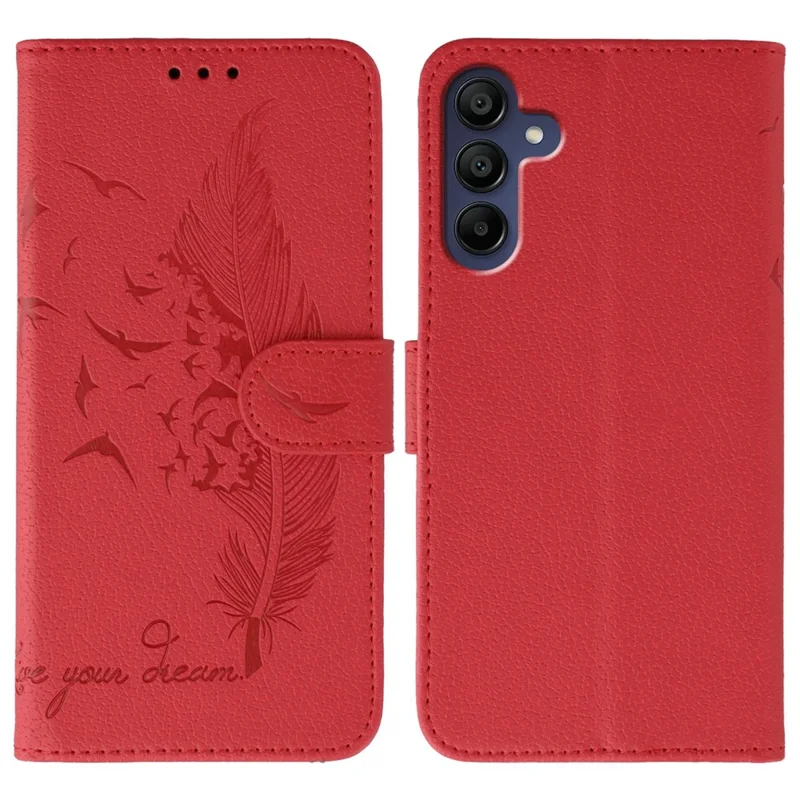 For Samsung Galaxy A35 5G Case Feather Imprint PU Leather Wallet Phone Cover - Red