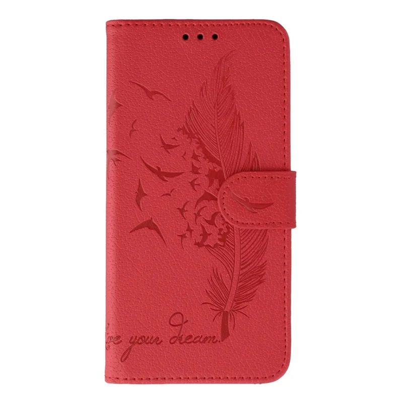 For Samsung Galaxy A35 5G Case Feather Imprint PU Leather Wallet Phone Cover - Red