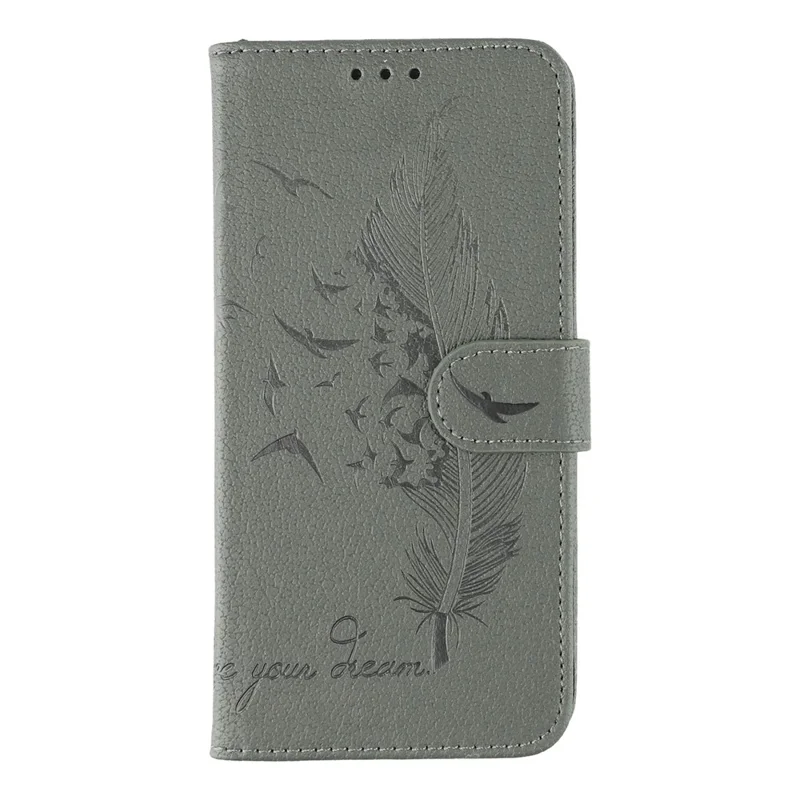 For Samsung Galaxy A35 5G Case Feather Imprint PU Leather Wallet Phone Cover - Grey
