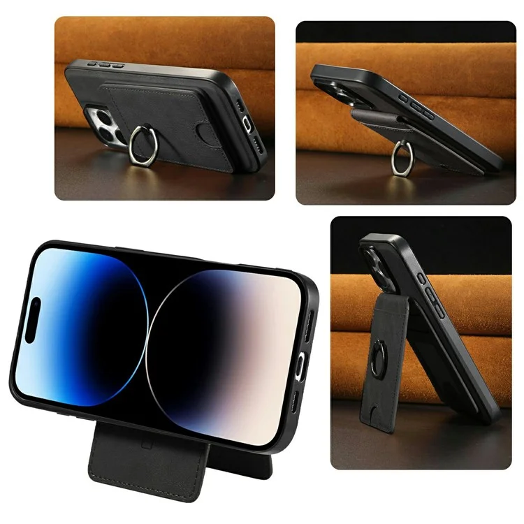 Für iPhone 14 Pro Magnetische Hülle PC + PU Handyrückseite mit abnehmbarem Kartenhalter - Schwarz
