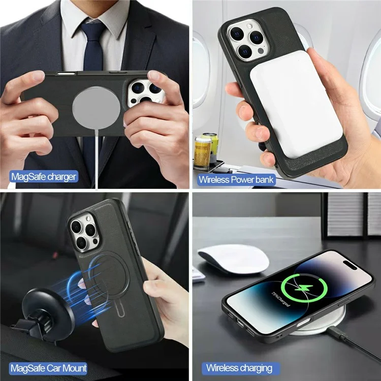 Für iPhone 14 Pro Magnetische Hülle PC + PU Handyrückseite mit abnehmbarem Kartenhalter - Schwarz