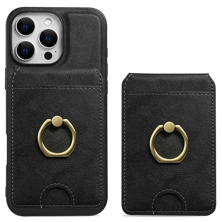 Für iPhone 14 Pro Magnetische Hülle PC + PU Handyrückseite mit abnehmbarem Kartenhalter - Schwarz