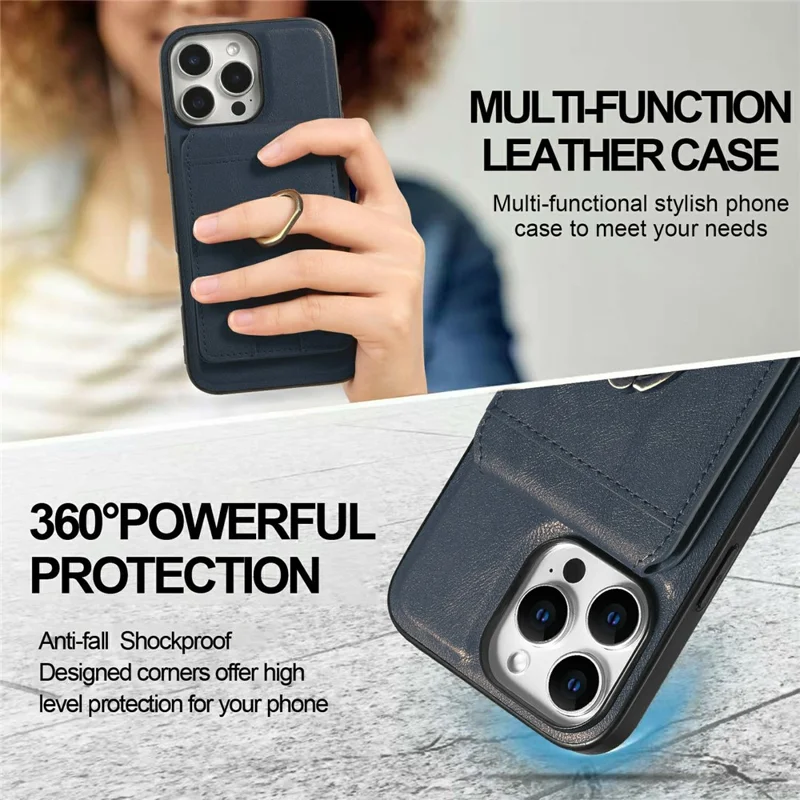 For iPhone 14 Pro Magnetic Case PC + PU Phone Back Cover with Detachable Card Holder - Blue