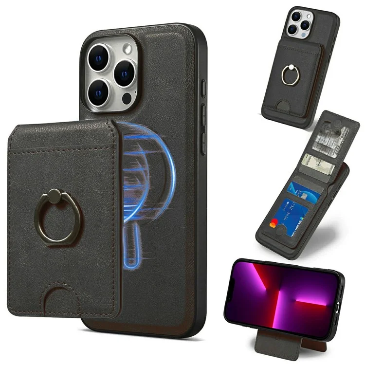 Cover per iPhone 13 Pro Max Magnetica in PC + PU con Porta Carte Staccabile - Nero