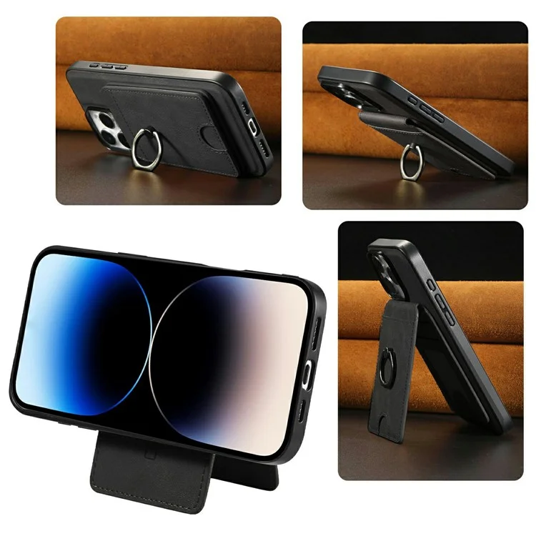 Cover per iPhone 13 Pro Max Magnetica in PC + PU con Porta Carte Staccabile - Nero
