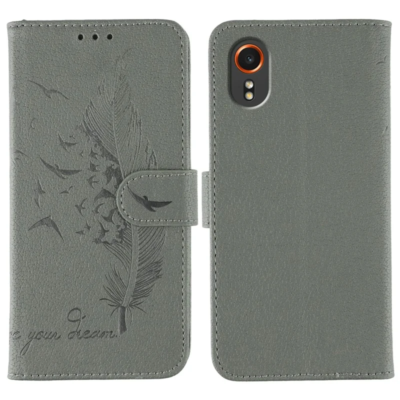 Voor Samsung Galaxy Xcover7 Hoesje Veer Afdruk PU Leren Portemonnee Hoes - Grijs