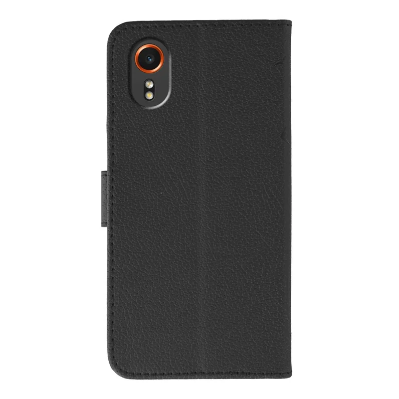 For Samsung Galaxy Xcover7 Case Feather Imprint PU Leather Wallet Phone Cover - Black