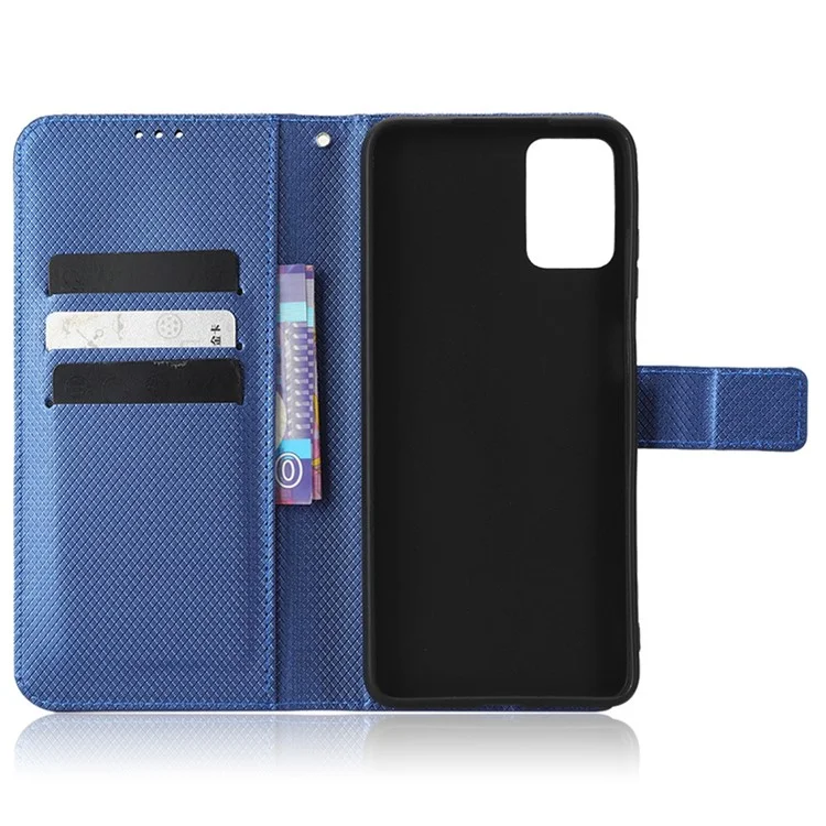 Для Motorola Moto E22 4G / E22i 4G Flip Folio Book PU Leather Phone Case Diamond Texture Magnetic Closure Stand Wallet Cover with Strap - Blue