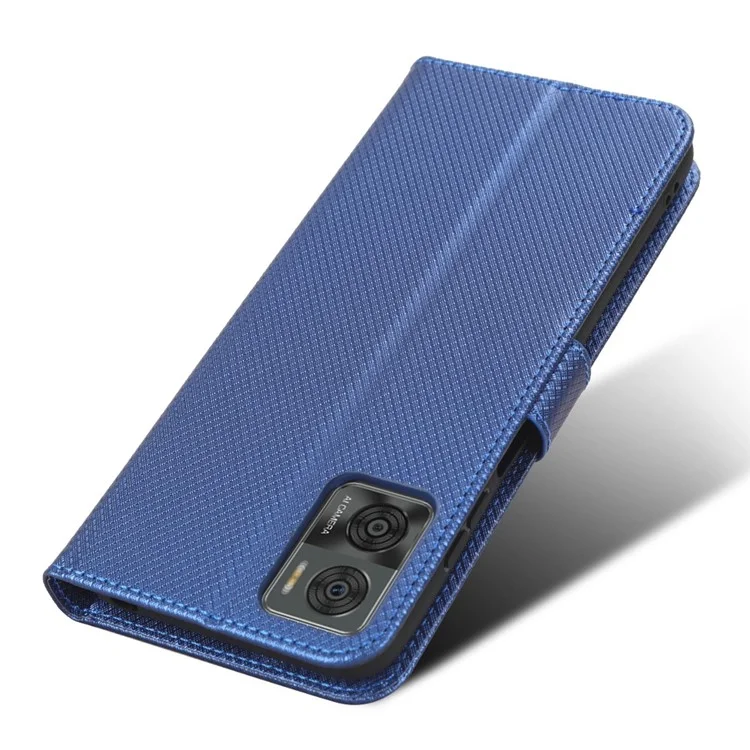 Для Motorola Moto E22 4G / E22i 4G Flip Folio Book PU Leather Phone Case Diamond Texture Magnetic Closure Stand Wallet Cover with Strap - Blue