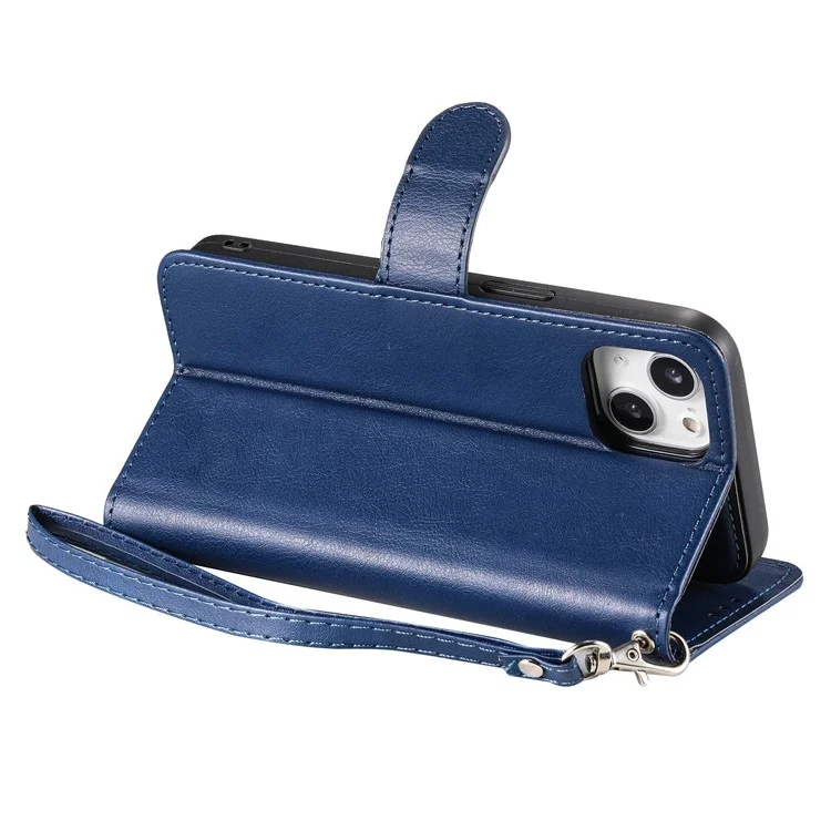 Für iPhone 14 KT Leather Series-3 Solid Color Abnehmbare 2-in-1 PU Leder Hülle Stand Geldbörse Magnetverschluss Handyhülle mit Riemen - Blau
