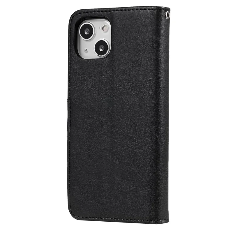 For iPhone 14 Case 2 in 1 Detachable Magnetic Leather Wallet Mobile Cover with Strap - Black