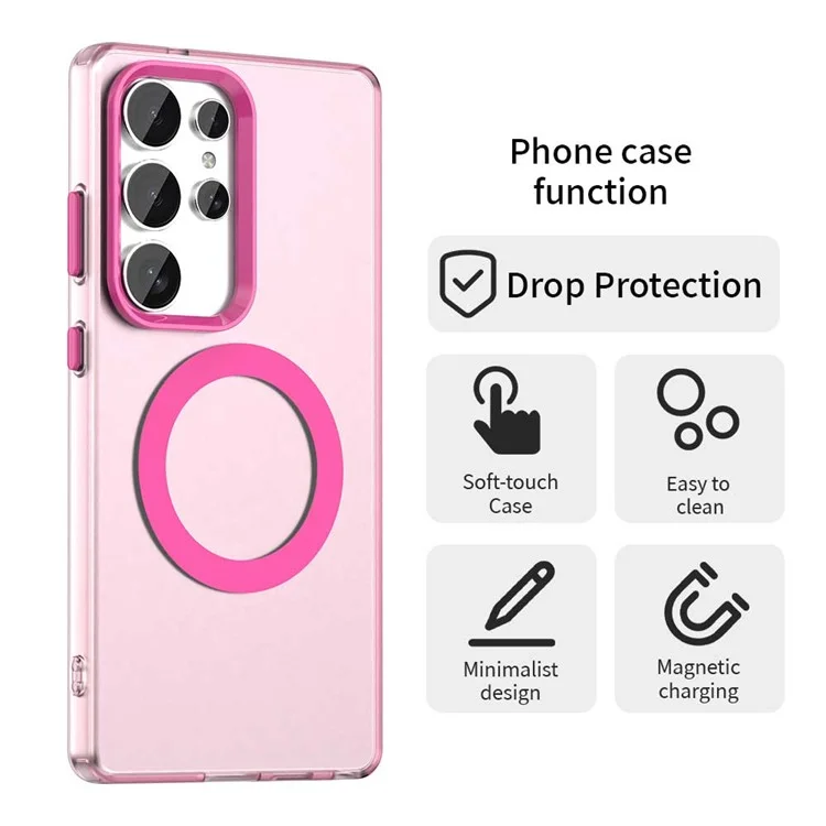 Für Samsung Galaxy S24 Ultra Hülle Magnetische Hülle Soft-Touch Matte Stoßfeste TPU + PC Handyrückseite - Rot