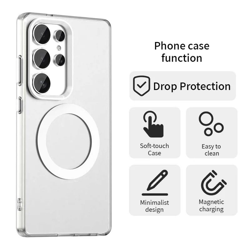 For Samsung Galaxy S23 Ultra Case Magnetic Case Skin Touch Matte Anti Drop TPU + PC Phone Back Cover - White