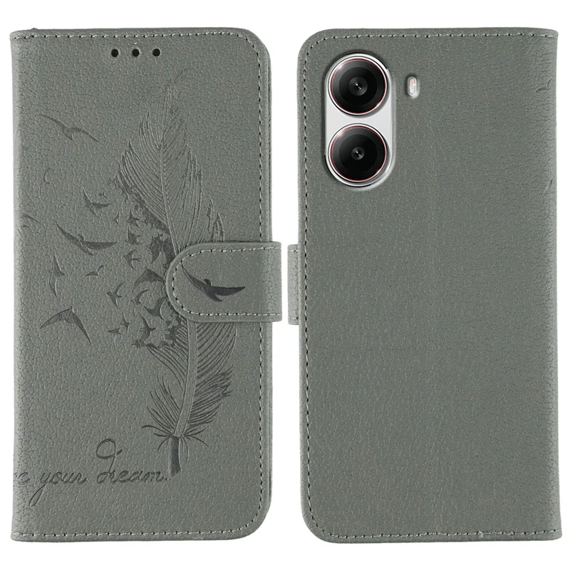 Voor Xiaomi Poco X7 Pro 5G Hoesje Veer Afdruk PU Leren Portemonnee Hoes - Grijs