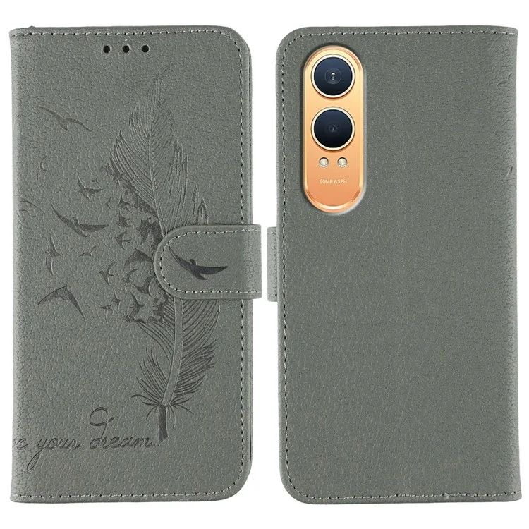 Per OnePlus Nord CE4 Lite 5G Custodia Feather Imprint Portafoglio in Pelle PU - Grigio