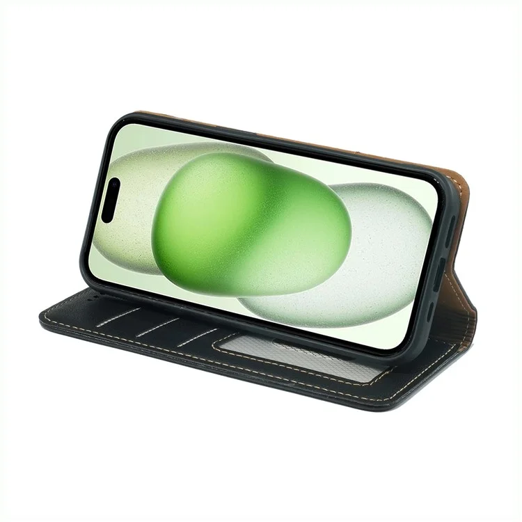 For iPhone 14 Case Wallet RFID Blocking Leather Phone Cover Strong Magnetic Closure - Black