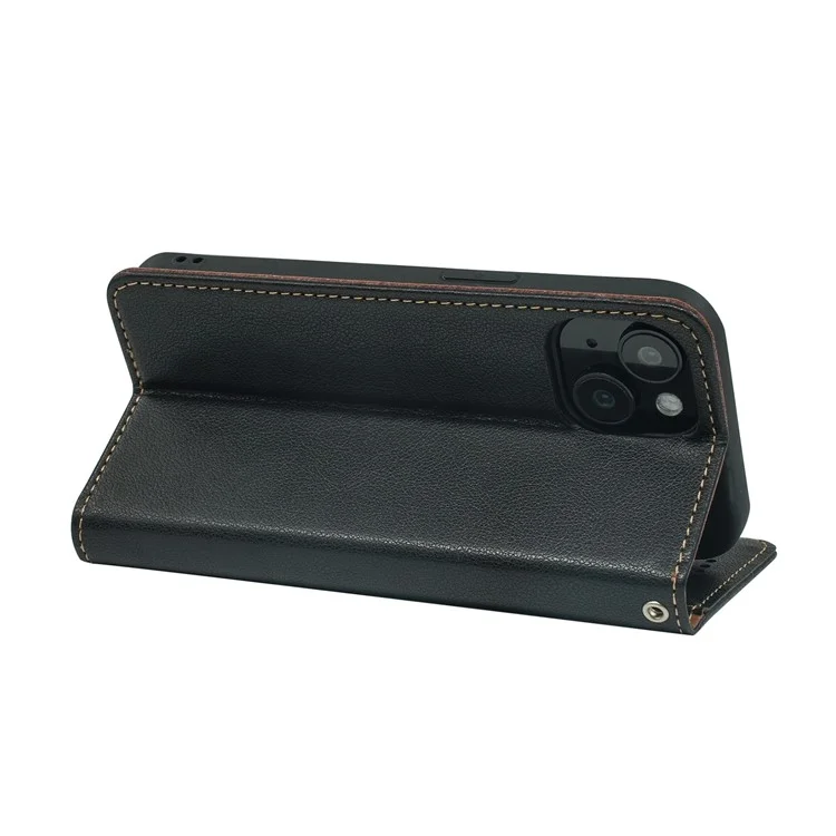 For iPhone 14 Case Wallet RFID Blocking Leather Phone Cover Strong Magnetic Closure - Black