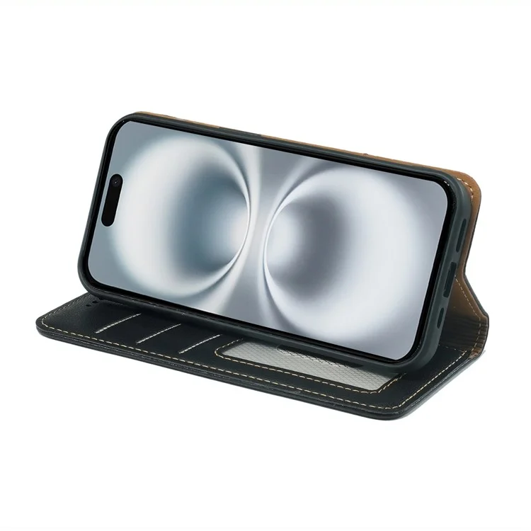 For iPhone 16 Case Wallet RFID Blocking Leather Phone Cover Strong Magnetic Closure - Black