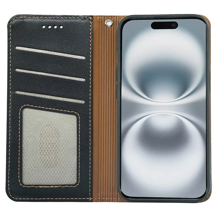 For iPhone 16 Case Wallet RFID Blocking Leather Phone Cover Strong Magnetic Closure - Black