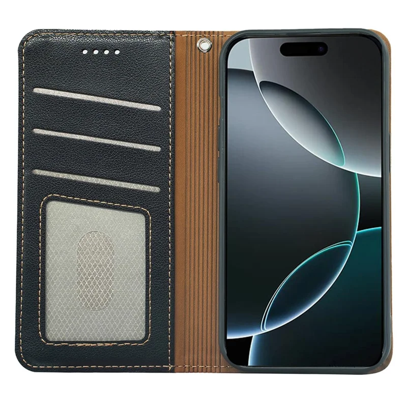 For iPhone 16 Pro Case Wallet RFID Blocking Leather Phone Cover Strong Magnetic Closure - Black