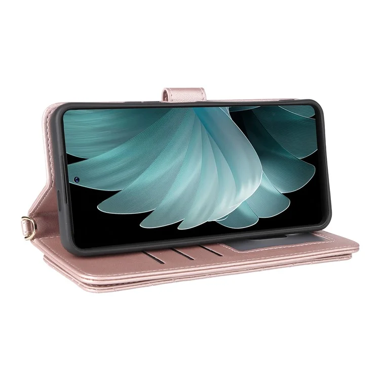 For Blackview Oscal Tiger 13 Wallet Case with Shoulder  /  Wrist Strap Leather Phone Cover Stand - Pink