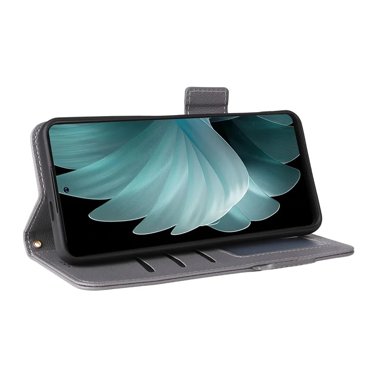 Für Blackview Oscal Tiger 13 Hülle mit Handschlaufe Litschi-Textur PU-Leder Wallet Handyhülle - Grau