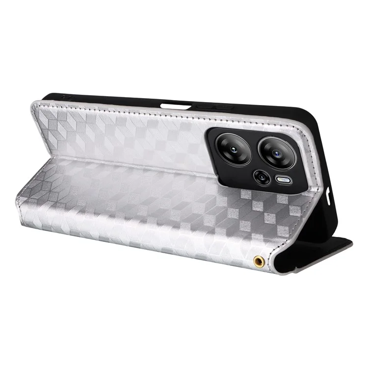 For Blackview Oscal Tiger 13 Case Wallet Rhombus Imprinted Leather Phone Cover - Silver